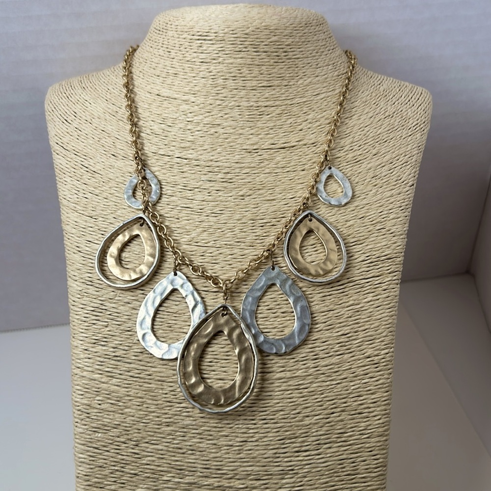 Pure necklace gold silver tone hammered oval design sculptural design